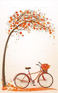 تصویر دوچرخه زیر درخت پاییزی